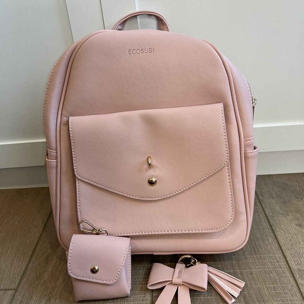 Ecosusi Small Mini Backpack NWT Pink w Wallet Adjustable Bow Tassel‎ PU Leather